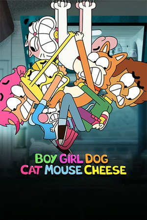 Boy Girl Dog Cat Mouse Cheese poszter